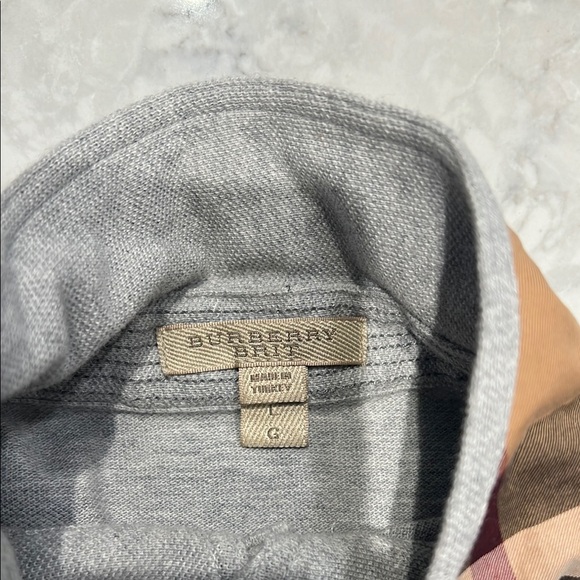Burberry Gray Polo Shirt with Check Collar - Picture 2 of 4